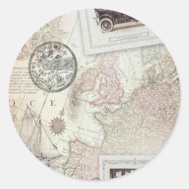 Vintage travel classic round sticker (Front)