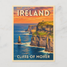 Vintage Travel Cliffs of Moher Ireland Scenic