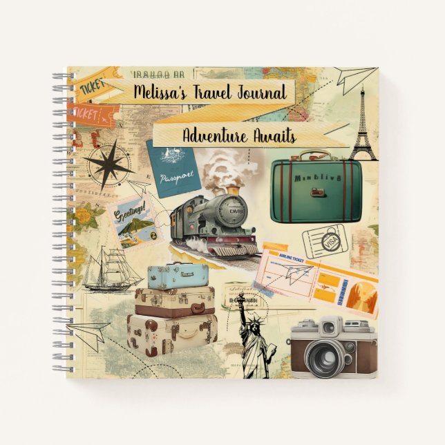 Vintage Travel Collage 2 Notebook (Front)