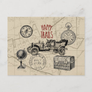 Vintage Travel Collage, Antique Car Road Trip Postcard