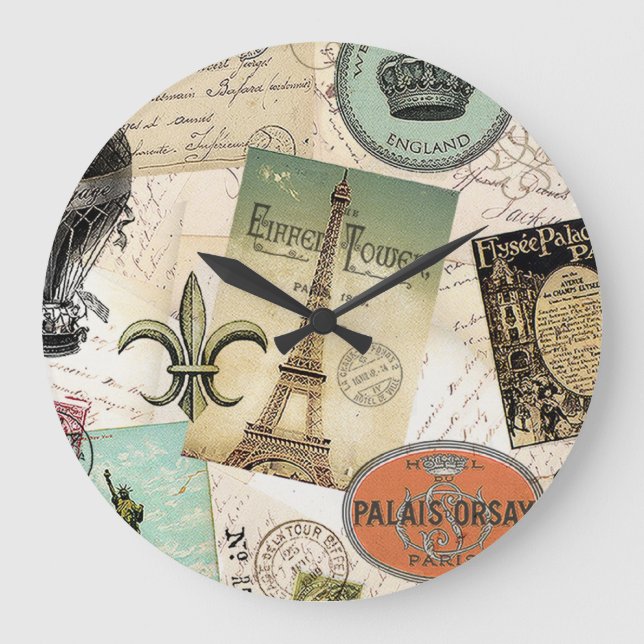 Vintage Travel collage clock (Front)
