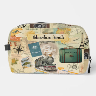 Vintage Travel Collage Dopp Kit
