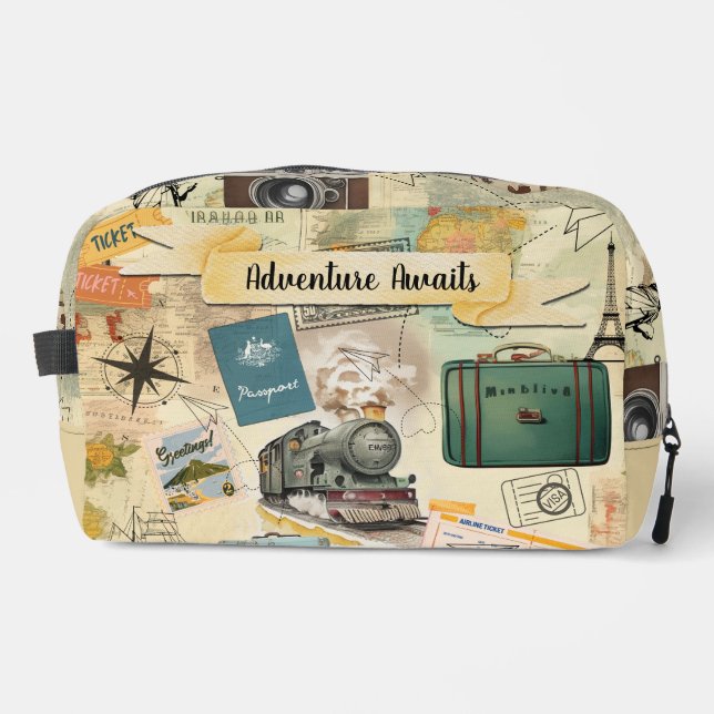 Vintage Travel Collage Dopp Kit (Front)