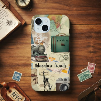 Vintage Travel Collage iPhone 15 Case