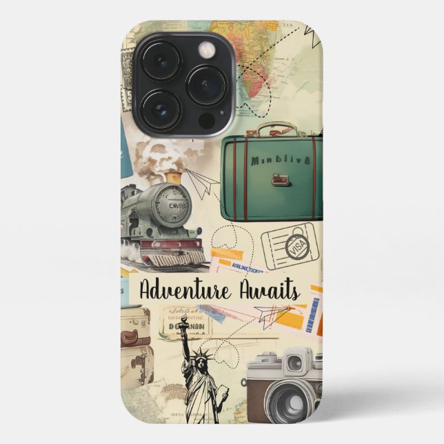 Vintage Travel Collage iPhone Case (Back)