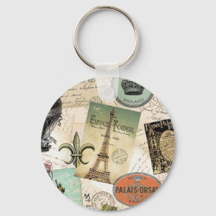Vintage Travel collage keychain
