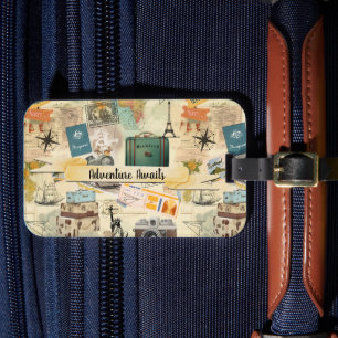 Vintage Travel Collage Luggage Tag