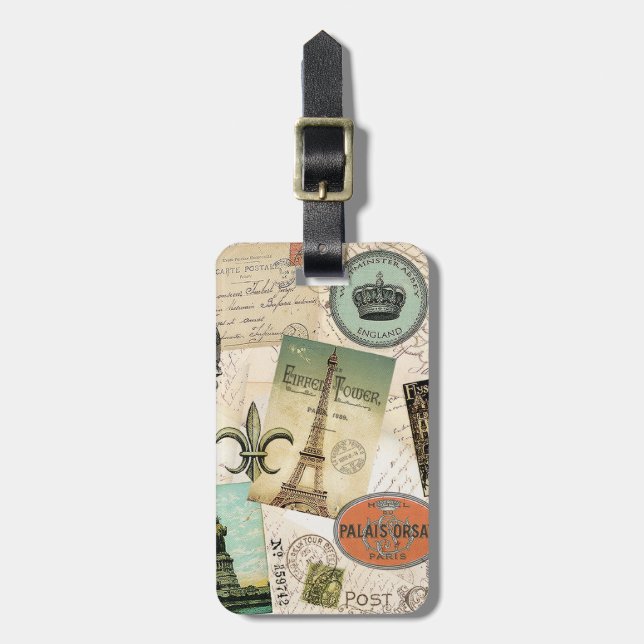 Vintage Travel collage luggage tag (Front Vertical)