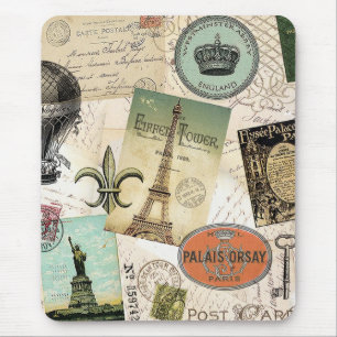 Vintage Travel collage mousepad