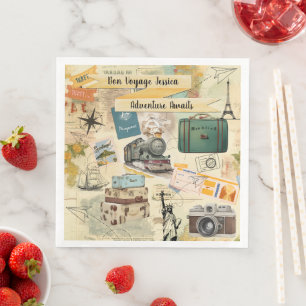 Vintage Travel Collage Napkin