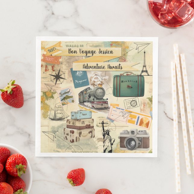 Vintage Travel Collage Napkin (Insitu)