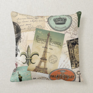 Vintage Travel collage pillow
