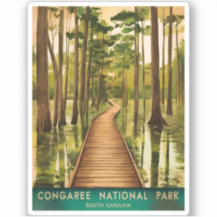 Vintage Travel Congaree National Park Retro Scenic