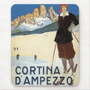 Vintage Travel Cortina d'Ampezzo, Italy Ski Alps Mouse Mat