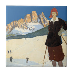 Vintage Travel Cortina d'Ampezzo, Italy Ski Alps Tile