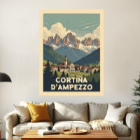 Vintage Travel Cortina d'Ampezzo Retro Landscape