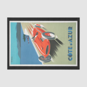 Vintage Travel Cote d'Azur France Red Race Car Tissue Paper