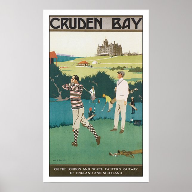 Vintage Travel Cruden Bay Playing Golf Poster (Front)