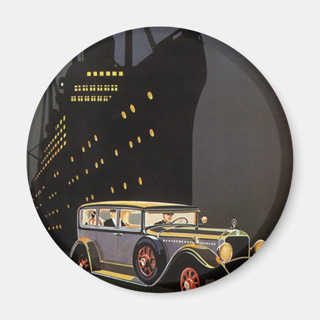 Vintage Travel, Cruise Ship and Antique Car Magnet (Front)