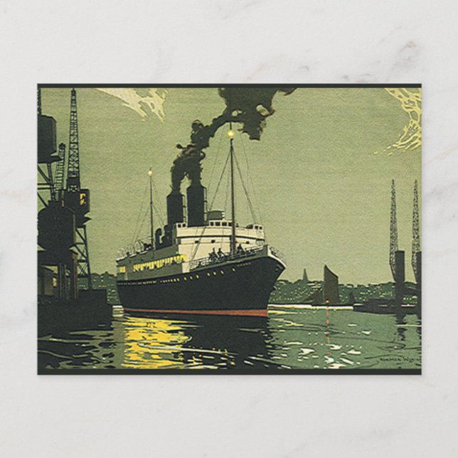 Vintage Travel, Cruise Ship in a Harbour Postcard (Front)