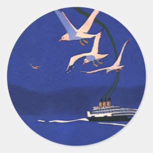 Vintage Travel, Cruise Ship Vacation in Alaska Classic Round Sticker