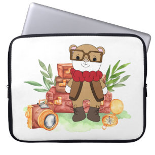 Vintage Travel Cute Bear Cartoon Adventure Laptop Sleeve