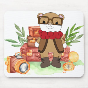 Vintage Travel Cute Bear Cartoon Adventure Mouse Mat