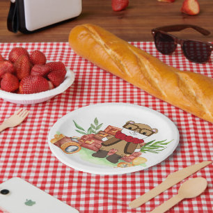 Vintage Travel Cute Bear Cartoon Adventure Paper Plate