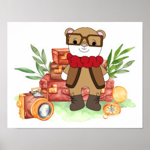 Vintage Travel Cute Bear Cartoon Adventure Poster