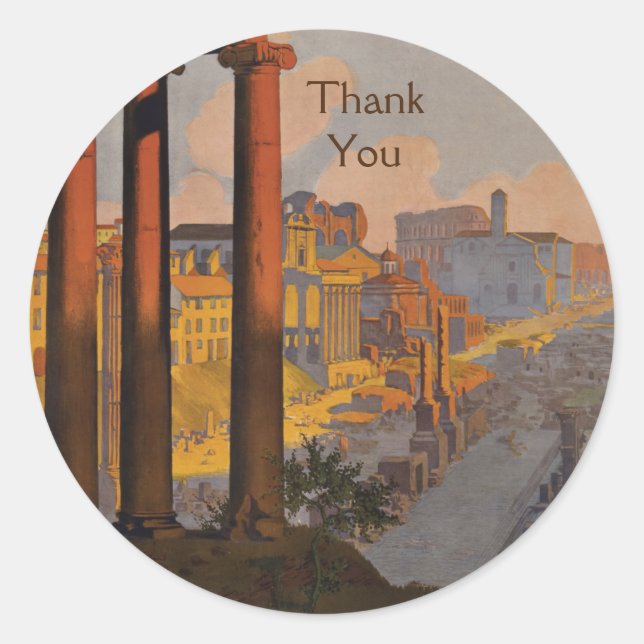 Vintage Travel Design with the Roman Forum Thanks Classic Round Sticker (Front)