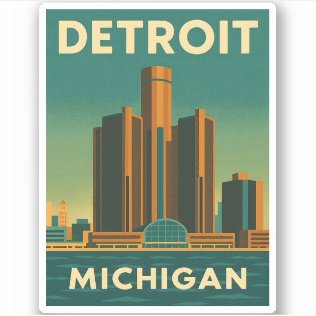 Vintage Travel Detroit Michigan Cityscape Retro (Front)