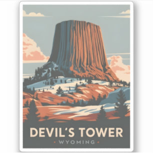 Vintage Travel Devil's Tower Wyoming Retro Scenic
