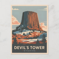 Vintage Travel Devil's Tower Wyoming Retro Scenic