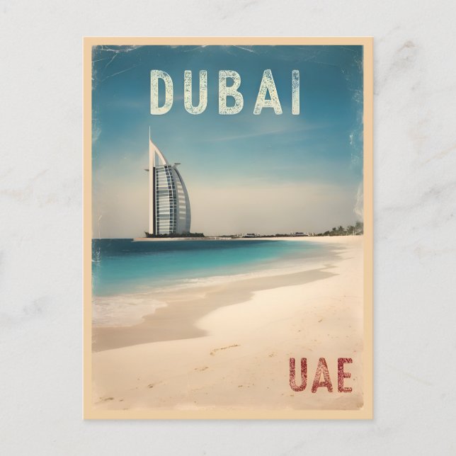 Vintage Travel Dubai UAE Beach Retro Scenic Postcard (Front)