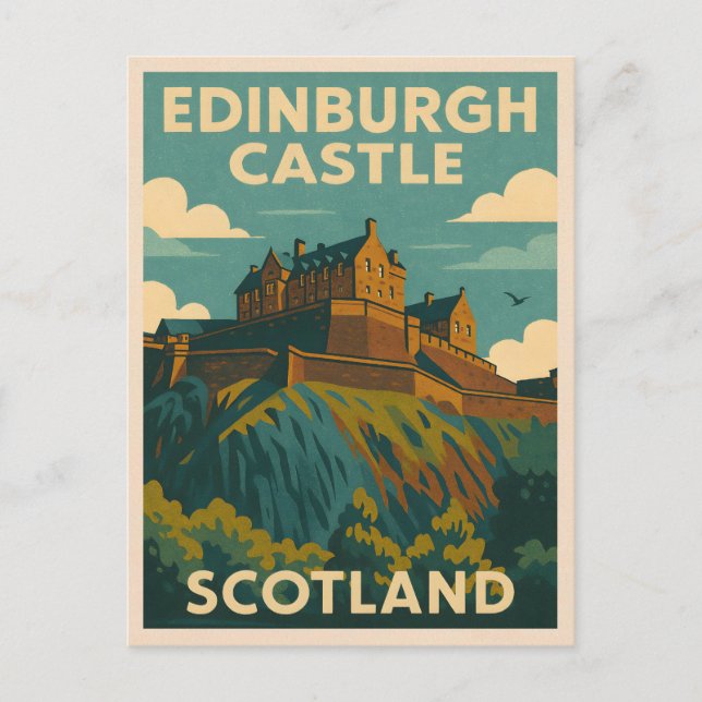 Vintage Travel Edinburgh Castle Scotland Retro Postcard (Front)