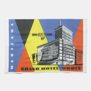 Vintage Travel Europe, Warsaw (Warszawa), Poland Tea Towel