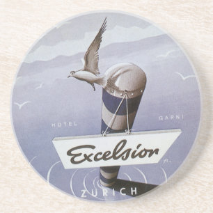 Vintage Travel Excelsior Hotel Zurich Switzerland Coaster