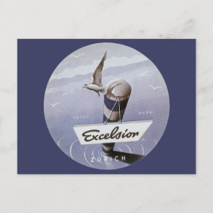 Vintage Travel Excelsior Hotel Zurich Switzerland Postcard