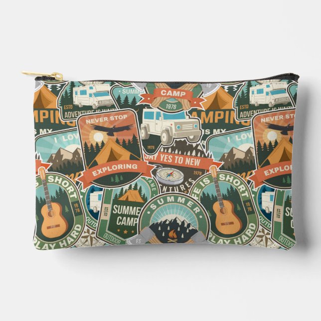 Vintage Travel Explorer Pattern Accessory Pouch (Front)