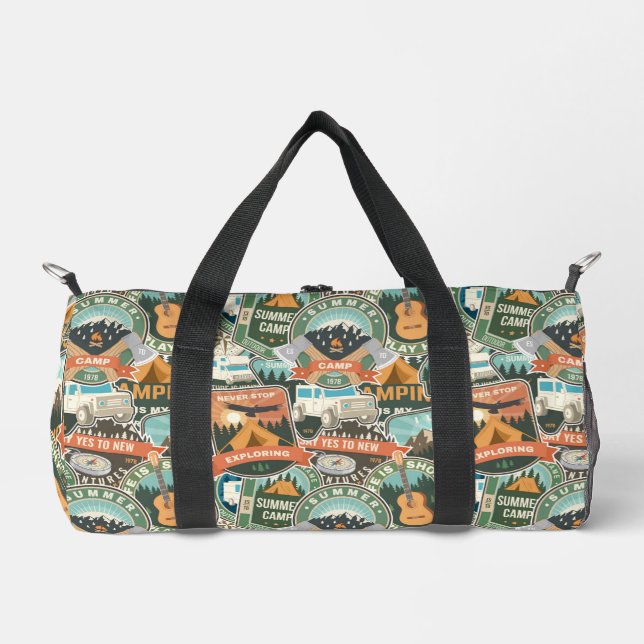 Vintage Travel Explorer Pattern Duffle Bag (Front)