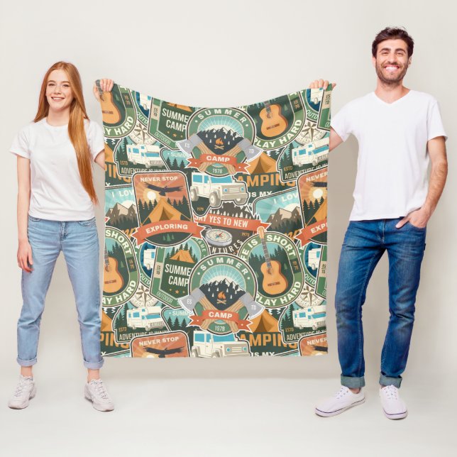 Vintage Travel Explorer Pattern Fleece Blanket (In Situ)