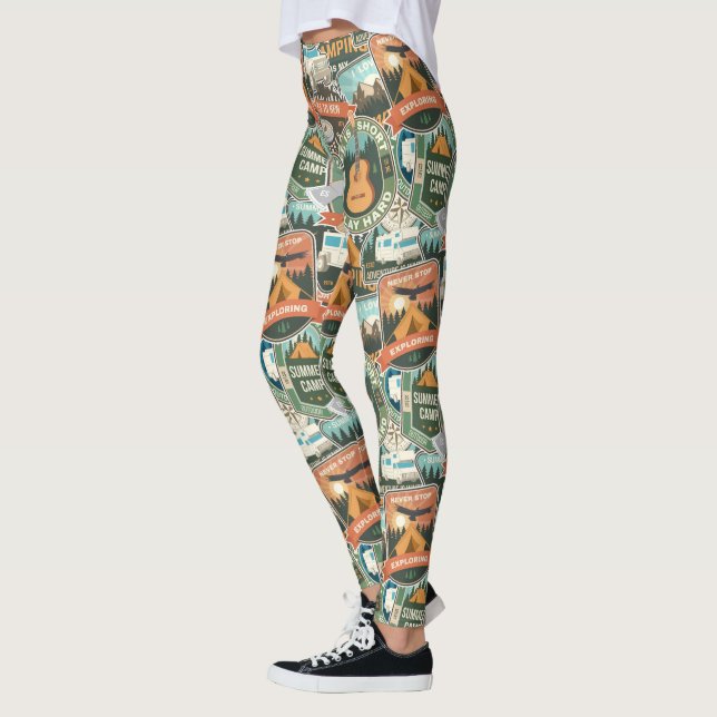 Vintage Travel Explorer Pattern Leggings (Left)