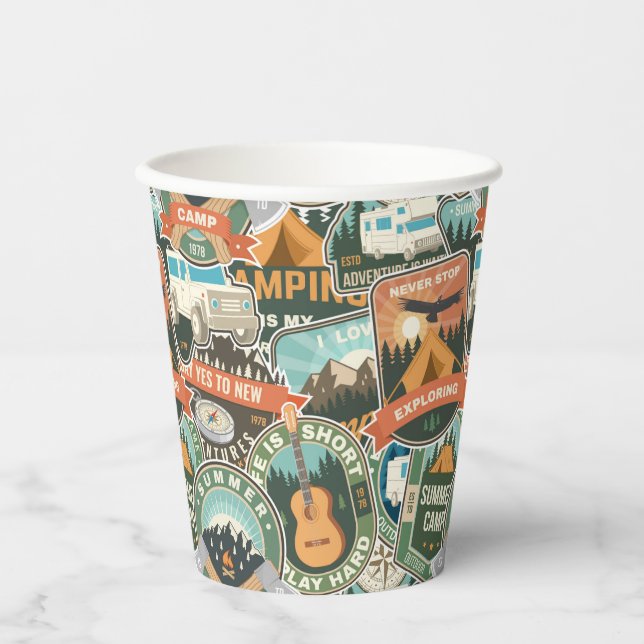 Vintage Travel Explorer Pattern Paper Cups (Front)