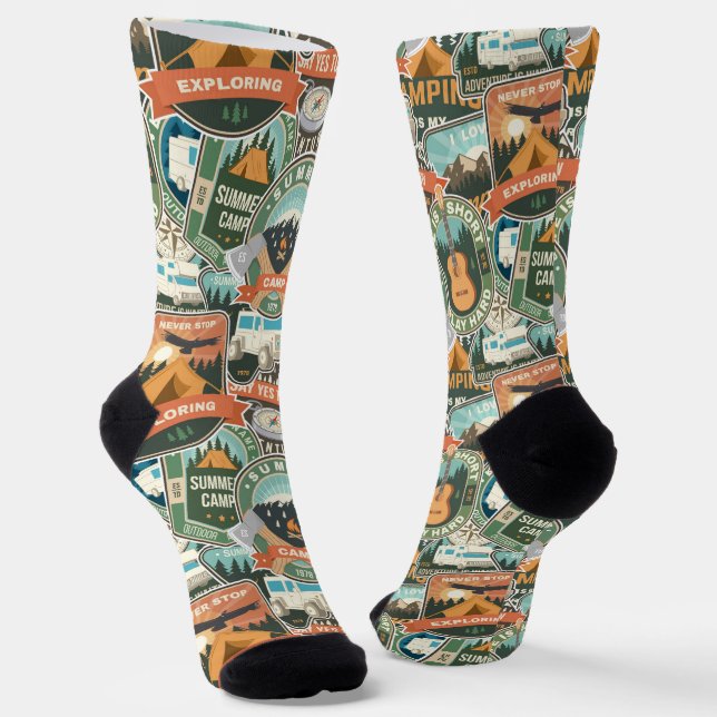 Vintage Travel Explorer Pattern Socks (Angled)