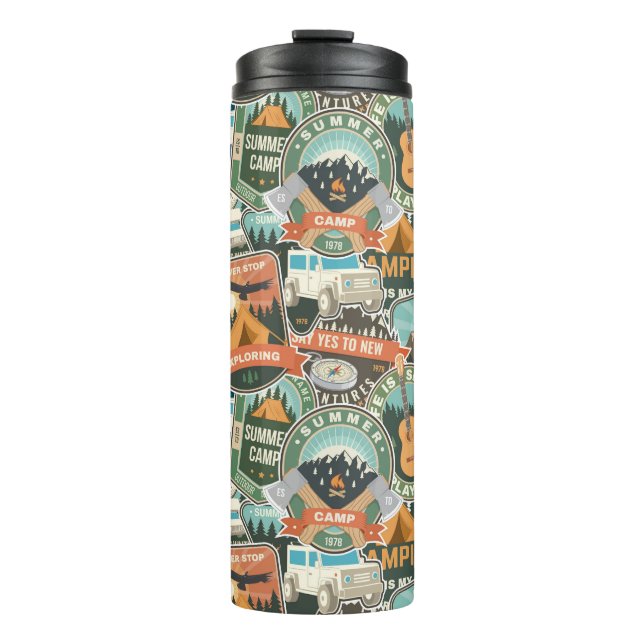 Vintage Travel Explorer Pattern Thermal Tumbler (Front)