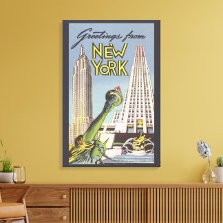 Vintage Travel, Famous New York City Landmarks Canvas Print