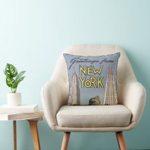 Vintage Travel, Famous New York City Landmarks Cushion
