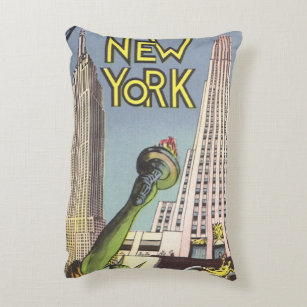 Vintage Travel, Famous New York City Landmarks Decorative Cushion