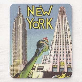 Vintage Travel, Famous New York City Landmarks Mouse Mat