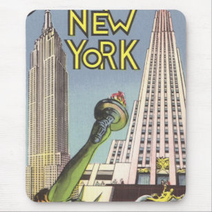 Vintage Travel, Famous New York City Landmarks Mouse Mat